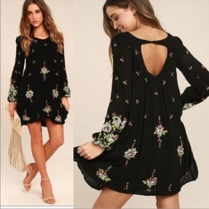 Free People Oxford Black Embroidered Swing‎ Dress Size S